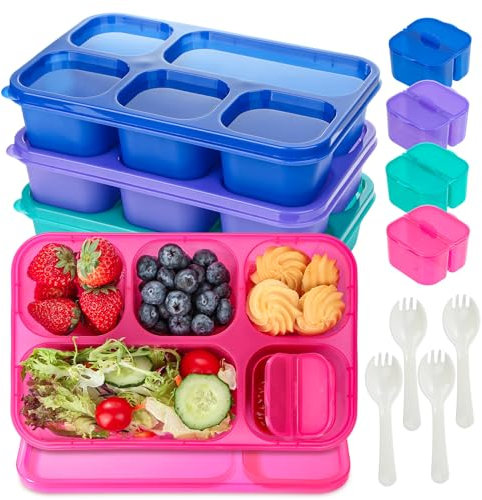 Lunbxx Bento-Box für Erwachsene, 4 Stück, Snackbox-Behälter für Kinder und Erwachsene, wiederverwendbar, stapelbar, Bento-Lunchbox für Schule, Arbeit und Reisen (Macarons)