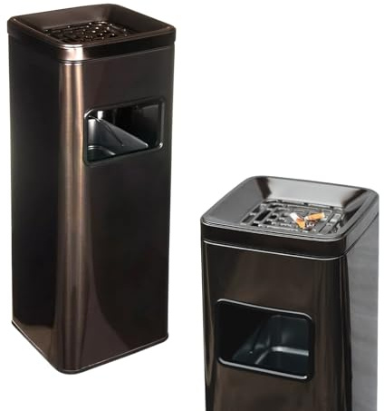 Free Standing Ashtray Outdoor Stainless Steel Cigarette Bin 2 in 1 Ideal for Home, Office, Restaurant, Garden, Pub, Indoor Rubbish Bin PRIME (Black Rectangula)