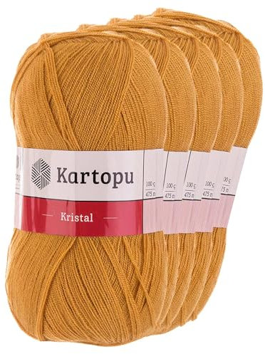 5 x 100g Kartopu Kristal Strickgarn Klassikgarn Acrylgarn Häkelgarn Farbwahl, Farbe:K303 senfgelb