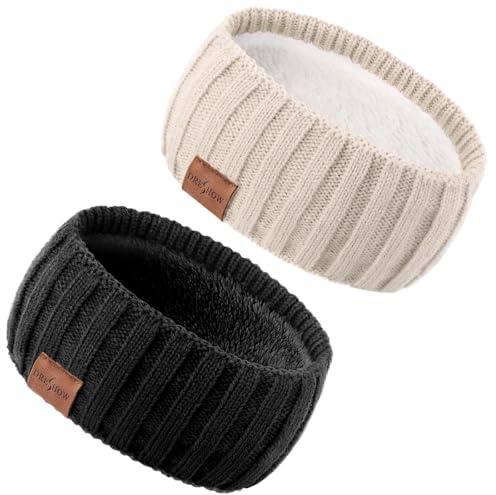 DRESHOW Women Warm Knitted Headband Winter Ear Warmer Crochet Head Wraps Thick Fleece Lining Hair Bands