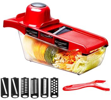 ZLXHDL Mandoline Gemüse Hobel 6-in-1, Verstellbarer Gemüsehobel Küchen Multifunktionaler Gemüse Schneider & Food Chopper für Kartoffeln mit Schäler