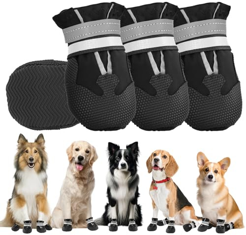 4 Piezas Protector de la Pata de Las Botas del Perro,Botas para Perros,Zapatos Impermeables para Perros con Correas Reflectantes,Ajustable Lavable Antideslizante Zapatos de Perro para pequeño