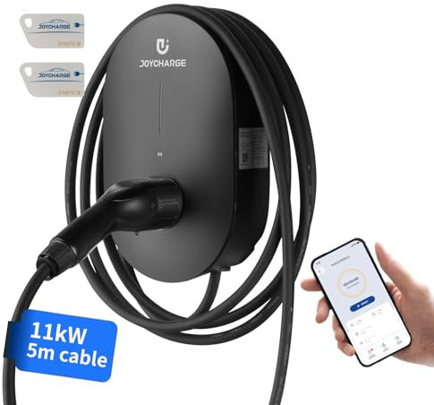 JOYCHARGE Wallbox 11kW EV Ladestation mit APP-Steuerung, Typ 2 Ladekabel 5 Meter,3-Phasen 6-16A, IP55, RFID + Wi-Fi + Bluetooth, Schwarz (11kW Plug, für Elektroautos und PHEVs)