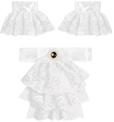 YQVGFBY Jabot di pizzo con 2 polsini, colore bianco, nobile vampiressa, steampunk, gotico, accessorio per travestimento, Halloween, festa a tema