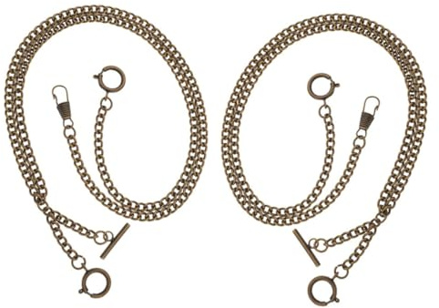 DEARMAMY Catena per Orologio da Tasca in Metallo con Chiusura a Moschettone 2 Pezzi Design Vintage per Uomo