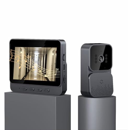 Sonnette Sans Fil avec Camera 1080P Visiophone Sans Fil avec écran IPS de 4.3 Pas WiFi Sans Abonnement Requis Volume Très Fort Interphone Audio Bidirectionnel la Fonction de Vision Nocturne Video 70°