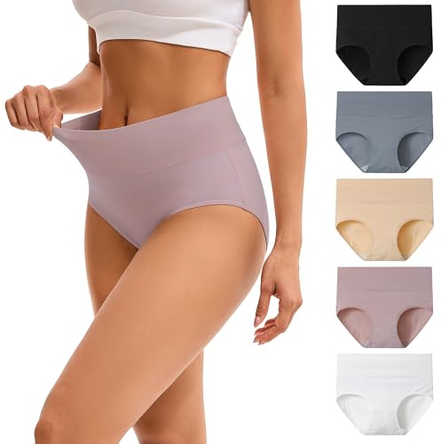 Innersy Trosor för dam i bomull, stretchiga trosor med hög midja, mjuka underkläder, 5-pack