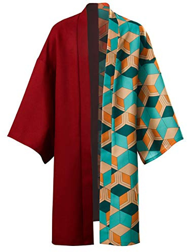WeizhaonanCos Mens Cosplay Costume Robe Kimono Cape Anime Haori Halloween Role play Outfit, Red, M