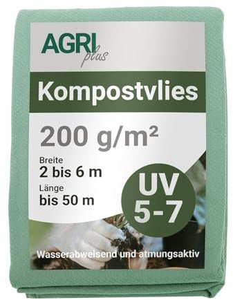 AGRI plus Kompostvlies I 5 x 6 m I Verschiedene Maße I Reißfestes 200 g/m² Abdeckvlies für Kompost I Polypropylen Vlies für langfristigen Schutz I Kompost-Abdeckung wetterfest & UV-beständig