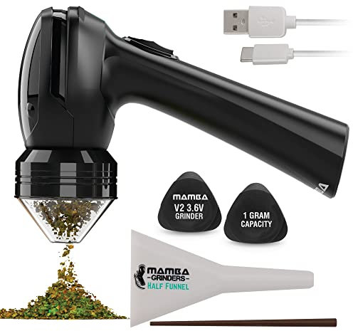 Mamba Grinder All Black 1Gr. Macina erbe elettrico, ricaricabile tramite USB. Macinino in lega di alluminio, incluso set di accessori per spezie, erbe aromatiche, spezie, erbe aromatiche