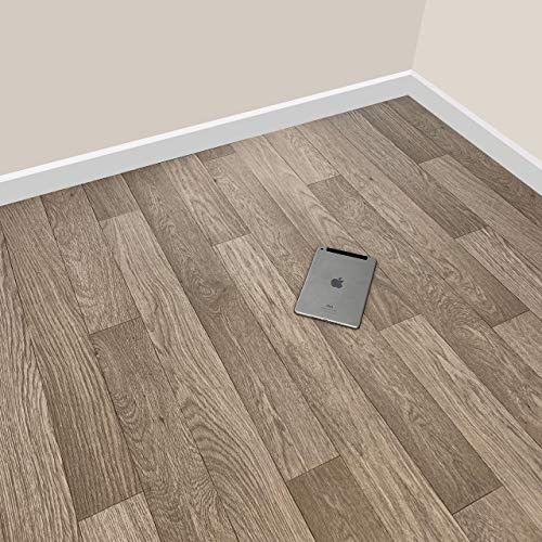 Warm Grey Oak Plank Vinyl Lino Flooring Kitchen Bathroom Waterproof Roll Sheet Anti-Slip Cushion Grandismo (2m x 2m)