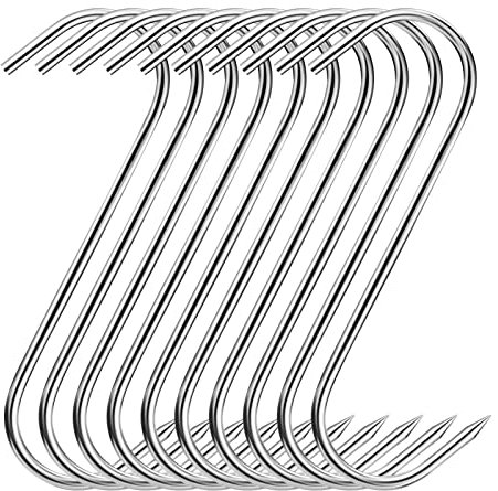 Ganci S, 10 Pezzi in Acciaio Inox Con Punta Affilata per Carne, Barbecue, Salsiccia, Frutti di Mare - Gancio da Cucina per Forniture Inattive