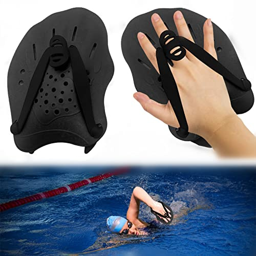 Paddle d'entraînement pour Natation Pagaies Main Réglables Palettes Natation Aide à la Musculation des Avant-Bras Accessoires pour Adultes Enfants Unisexe (Noir)