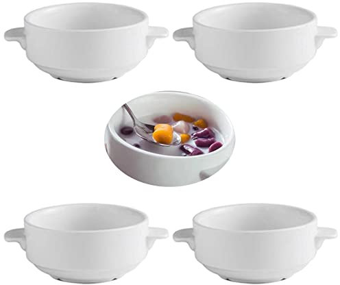 Set de 4 Cuencos para Sopa 250 ml Con Asa - Ensaladera, Tazones para Aperitivos, Desayuno, Cereales y Pasteles - Olla de Cebolla de Porcelana para La Cocina