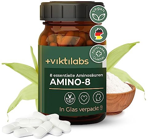 VIKTILABS - AMINO 8 [NEU] | Aminosäuren Komplex hochdosiert - 998mg pro Pressling | EAA Vegan | Alle 8 essentielle Aminosäuren (L-Tryptophan, l-Lysin ...) | 150 Tabletten | 100% Natürlich
