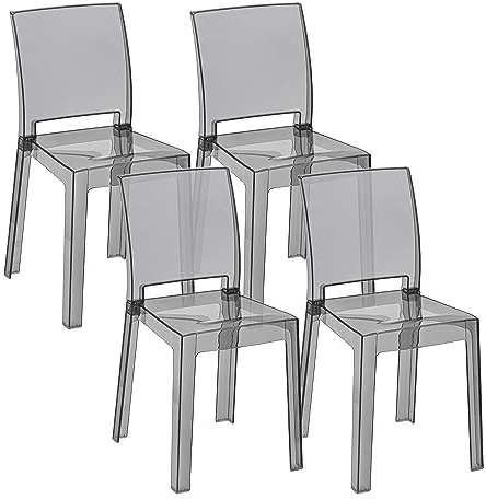 Baroni Home Set di 4 Sedie in Policarbonato Smoke Resistente, Smontabile in 2 Pezzi, Seduta Ergonomica con Schienale Incurvato, 36x81x43 cm