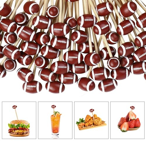 American Football Zahnstocher 50 Stück, American Football Spieße Fingerfood, American Football Cocktailspieße, für Cupcakes, Burger Spieße, Sandwich, Vorspeisen Toppers