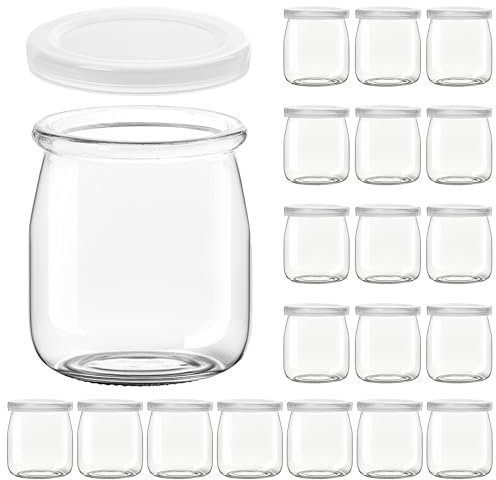 Winter Shore 200 ml Durchsichtige Joghurtgläser with Lid (20 Stück) - Mehrzweck Nachtisch Gläser für Marmelade, Honig, Desserts, Kerzen - Spülmaschinen-, Gefrierschrank- & Mikrowellenfest, BPA-Frei