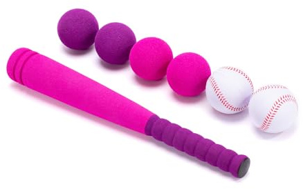 CeleMoon 16.5 Inch [Mini Size] Soft Foam Baseball Bat for Girls, Tball Softball Batting Toy Set with 6 Balls, for Kid Toddler Daughter 3 Years Old Indoor Outdoor Sport Playing Game, Pink