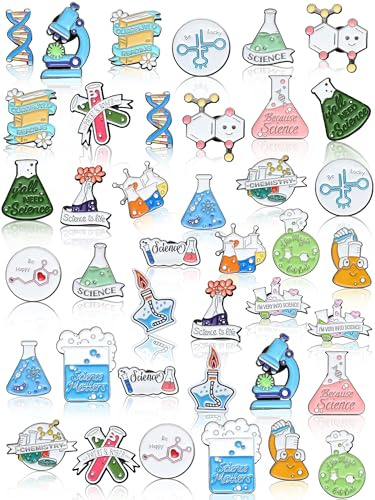 40 Pezzi Spille di Scienza in Smalto per Distintivi, Spille di Scienza, Cartone Kawaii Carino, Scienziato, Spille per Lapel, Laboratorio, Chimica, Ritorno a Scuola, per Insegnanti, Settimana del