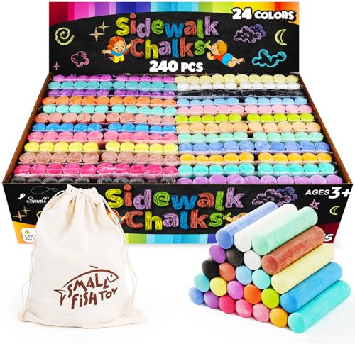 240PCS Washable Sidewalk Chalks, 24 Colors Jumbo Chalk for Kids, Non-Toxic Sidewalk Chalk Bulk for Toddler, Dustless Outdoor Chalk Giant Box Chalkboard Chalk for Party Favor Playground, Great for Kids