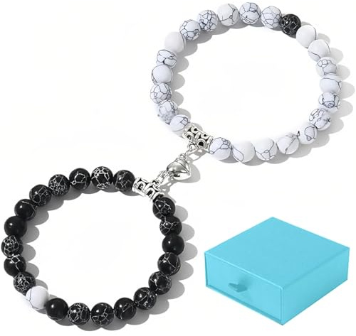 1 paio d'amore Cuore Braccialetti magnetici con perline Attrazione reciproca Cuore Braccialetti a campana Regali di coppia, Bracciali Coppia Calamita, Bracciale Magnetico, Bracciale Amicizia Regali