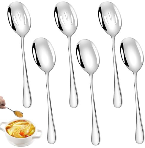 Serving Spoons Pack of 6, 21.1x5.3cm Large Serving Spoons for Buffet, Stainless Steel Round Tablespoons Set,Cooking Dining Soup Spoon for Kitchen,Restaurant,Banquet, Gift for Wife, Mother, Chrismas