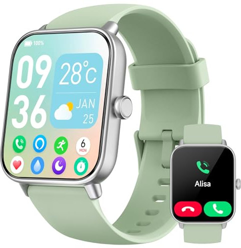 Smartwatch Damen mit Telefonfunktion, Alexa eingebaute 1.8'' Fitnessuhr Damen mit Herzfrequenz, SpO2, Schlaf, Stress Monitor, 100+ Sportmodi, IP68 Wasserdicht Uhr für Android iOS (Grün-2)