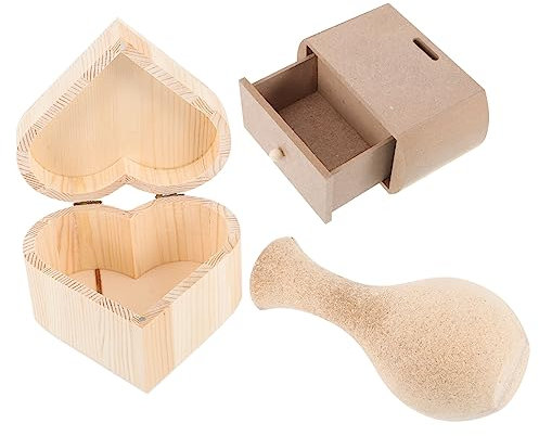 STOBOK 3pièces Boîtes à Bijoux Diy Bois Brut Lot De Boîtes Faites Main Pour Rangement Créatif