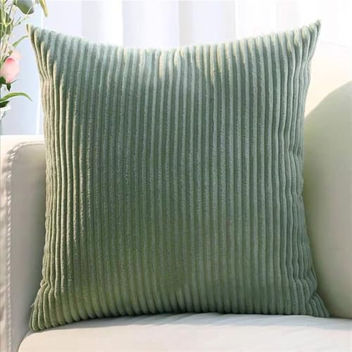 Kissenbezug Kordsamt 2er Set, Gestreift Kissenbezug Verzieren Kissen, Kissenbezug Sofakissen Bezug Zierkissen Couchkissen Kissenhülle für Sofa, Schlafzimmer, Wohnzimmer, Balkon(Light green,80 x 80 cm