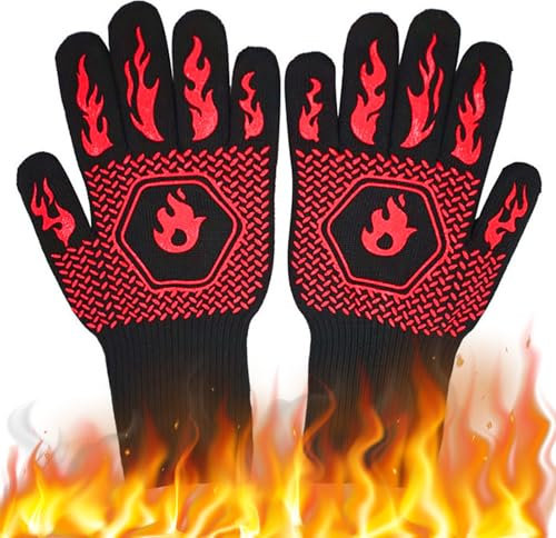Ksvaye Guantes Barbacoa Altas Temperaturas hasta 800°c Guantes para Barbacoa Guantes Ignifugos para Parrilla Chimenea Hornear Microondas Cocina (Negro)