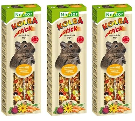 DEGU Pack of Three Sticks with Sunroot Grass/Seeds/Vegetables Rodents Hamster Guinea Pig Mouse Gerbil Chinchilla Rat Pet Peck a Seed Game Food 115g Animal Degus Treats/Snacks