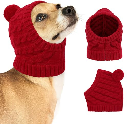 CITÉTOILE Bonnet de Noël pour Chien avec Pompon, Doux Bonnet Tricoté à Motif Tresse pour Mascotte Festive, pour Animaux de Compagnie, Rouge, M