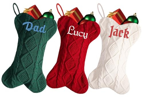 1 st personligt namn 40 cm hund julstrumpa, broderad anpassad 42 cm stor stickad julstrumpa för jul familj fest öppen spis dekor