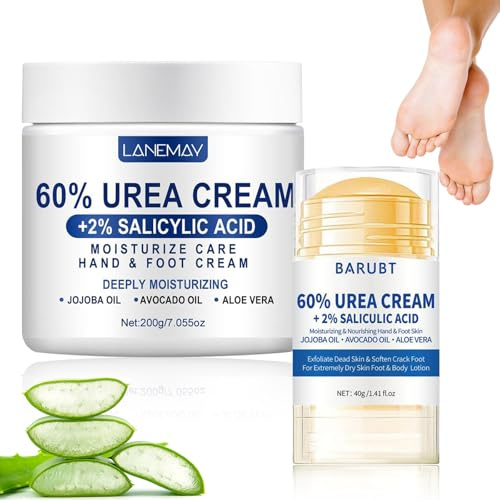 2Pcs Crema Piedi Urea 60 per Cento Crema Piedi Secchi Screpolati Talloni Screpolati con Tagli