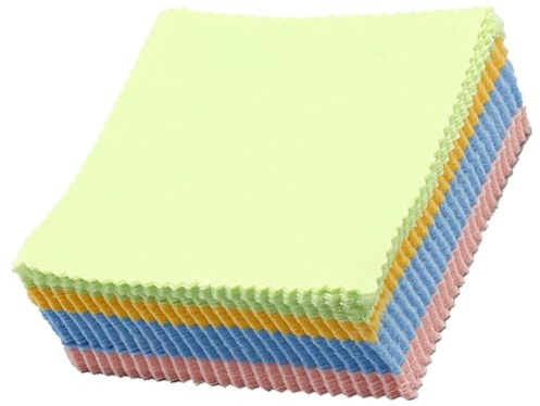 LALADEFIEE Paños de Microfibra 10X10 CM para Limpiar Gafas Lentes y Pantallas 100 Unidades de Colores Surtidos Paño sin Pelusa para Cuidado Óptico y Limpieza Delicada