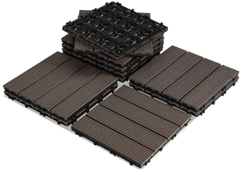 Peviasot WPC terrassplattor, 30 x 30 cm WPC-kakel vattentätt och halkfritt, set om 33 för 3 m² balkongplattor terrass med dränering och klicksystem, lätt att lägga ned kaffe