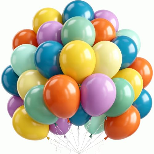 Retro regnbågsballonger, 60 stycken flerfärgade ballonger blå grön orange