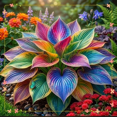 Ornamental Rare Hosta Rizoma Can Be Planted Now,Garden Decoration,Perennial,Iridescence-No Watering Required,Rainbow Hosta Hardy.-4Rizomas-C