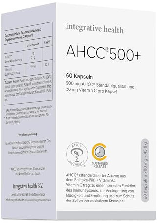 AHCC 500+, authentische AHCC-Kapseln - Shiitake-Pilzextrakt mit zugesetztem Vitamin C für optimale Immununterstützung; von Integrative Health (60 Kapseln)