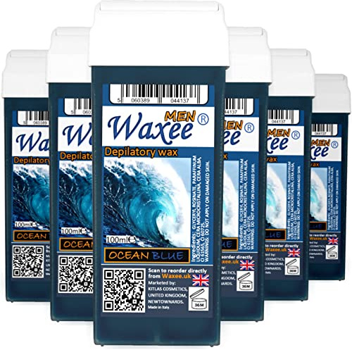 Roll-on wax cartridge, roller, refill 100ml x 6pcs from UK Brand- Waxee! (Roll on wax for Men)