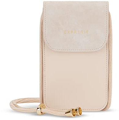 Expatrié Handytasche zum Umhängen Damen Beige - Amelie - Handy Umhängetasche aus Veganem Kunstleder mit Geldbörse - Verstellbare Schulterkordel