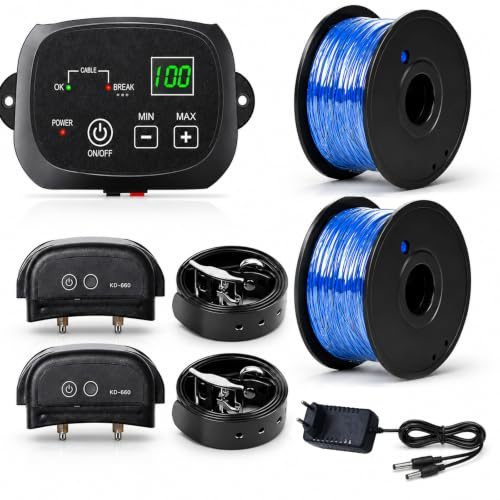TECH DISCOUNT Clôture électrique pour Chien avec 2 Colliers Système de Délimitation Sécurisé avec Câble 600m pour 8 à 21 Pouces Cou de Chien Filaire pour Jardin Extérieur