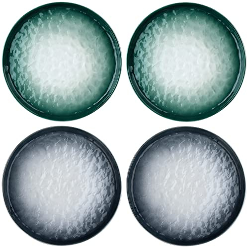 fanquare 20cm Porzellan Dessertteller, Blaue Wasserwelle Salatteller, Vorspeisenteller 4er Set, Mikrowellengeeignete Lunch-Teller