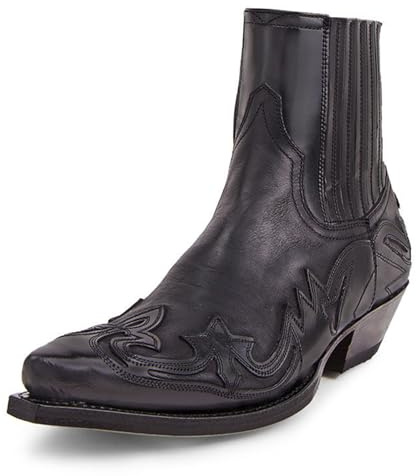 Botines Occidentales para Hombre, Botas con Correa de Hebilla, Botas Cortas de Vaquero con Punta Cuadrada de Cuero Retro, Botas Vaqueras para Motocicleta,Negro,43 EU