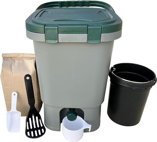 VermiHut Easy Snap Lid Bokashi Compost Kit- 2.2 LBS Premium Bokashi Bran Included, Start to Turn Your Kitchen Waste into Organic Nutrients for Your Gardening