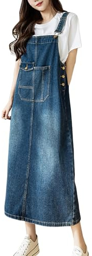 Yishengwan Robe Salopette Femme Mid Longue Robes en Denim Casual Jeans Combinaiso Robe Grande Taille Bleu Foncé L
