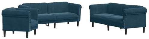 vidaXL Ensemble de Canapés 3 pcs, Chaise de canapé avec Accoudoirs et Dossier, Meuble de Salon Salle de Séjour, Moderne, Bleu Velours