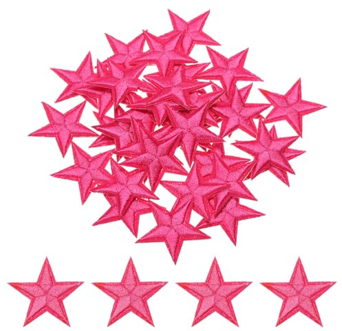 QUARKZMAN 33pz Stella Stirare Toppe Piccola Stella Ricamate Toppe Applicate Cucire Toppe per Fai Da Te Artigianato Abbigliamento Riparazione Borsa Cappello Decorazione Scuro Rosa