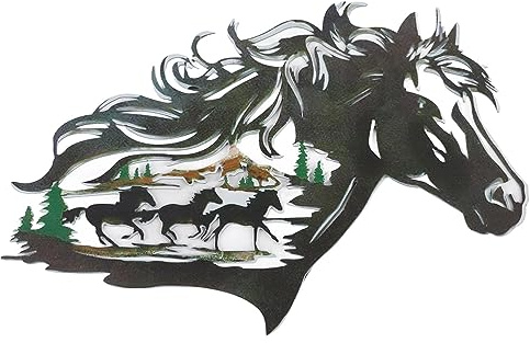 Fdit Decorazione da parete in metallo con cavalli in esecuzione, sculture di animali fatte a mano, finitura rustica, decorazione da parete in metallo per uso interno